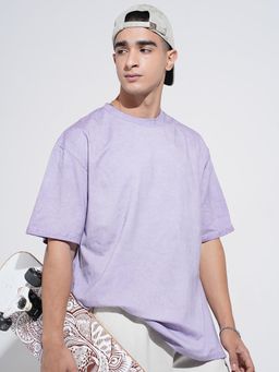 SHOWOFF - Men Purple Short Sleeves Round Neck Oversized T-shirt