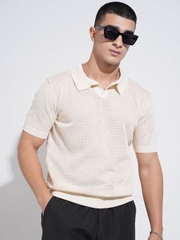 SHOWOFF - Men Cream Short Sleeves Regular Fit Polo T-shirt