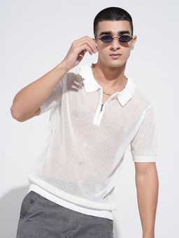 SHOWOFF - Men White Short Sleeves Regular Fit Polo T-shirt
