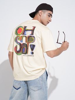 SHOWOFF - Men Typography Cream Short Sleeves Round Neck Relaxed Fit T-shirt