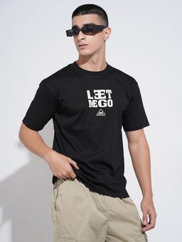 SHOWOFF - Men Graphic Print Black Short Sleeves Round Neck Relaxed Fit T-shirt