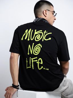 SHOWOFF - Men Typography Black Short Sleeves Round Neck Oversized T-shirt