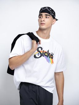 SHOWOFF - Men Typography White Short Sleeves Round Neck Oversized T-shirt