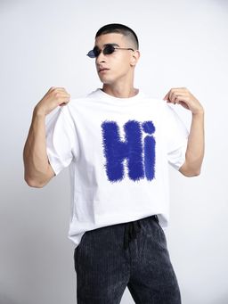 SHOWOFF - Men Typography White Short Sleeves Round Neck Oversized T-shirt