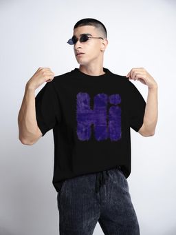 SHOWOFF - Men Typography Black Short Sleeves Round Neck Oversized T-shirt