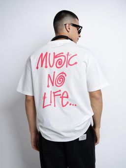 SHOWOFF - Men Typography White Short Sleeves Round Neck Oversized T-shirt