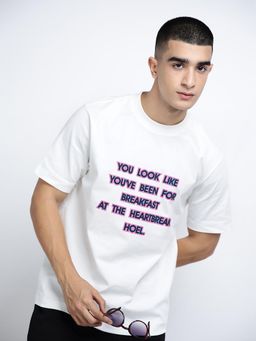 SHOWOFFFF - Men Typography White Short Sleeves Round Neck Relaxed Fit T-shirt