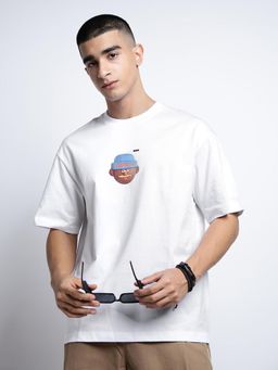 SHOWOFF - Men White Short Sleeves Round Neck Relaxed Fit T-shirt