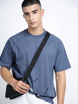 SHOWOFF - Men Blue Short Sleeves Round Neck Oversized T-shirt
