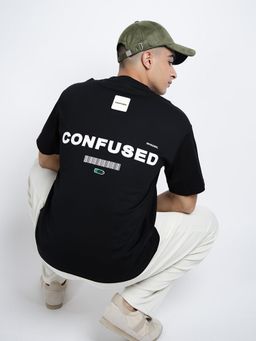 SHOWOFF - Men Typography Black Short Sleeves Round Neck Relaxed Fit T-shirt