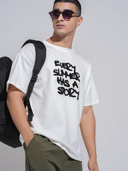 SHOWOFFFF - Men Typography White Short Sleeves Round Neck Relaxed Fit T-shirt