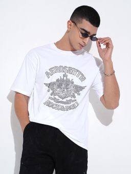 SHOWOFF - Men Graphic Print White Short Sleeves Round Neck Relaxed Fit T-shirt