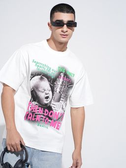 SHOWOFF - Men Graphic Print White Short Sleeves Round Neck Oversized T-shirt