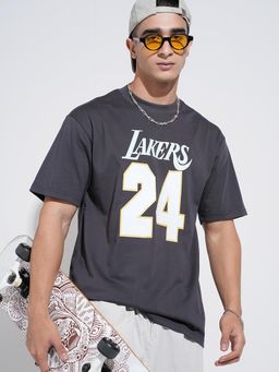 SHOWOFF - Men Typography Grey Short Sleeves Round Neck Relaxed Fit T-shirt