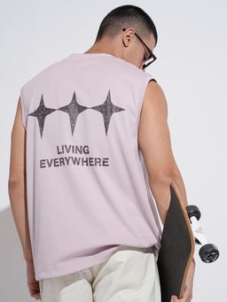 SHOWOFF - Men Graphic Print Lavender Sleeveless Relaxed Fit Tank Top