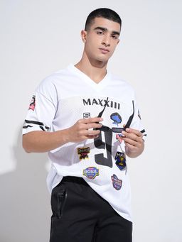 SHOWOFF - Men Graphic Print White Short Sleeves V-Neck Relaxed Fit T-shirt