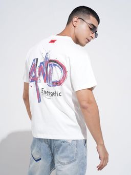 SHOWOFF - Men Typography White Short Sleeves Round Neck Relaxed Fit T-shirt