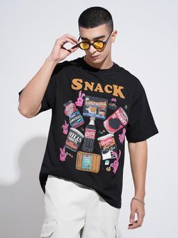 SHOWOFF - Men Graphic Print Black Short Sleeves Round Neck Oversized T-shirt