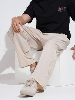SHOWOFF - Mens Beige Relaxed Fit Trackpant