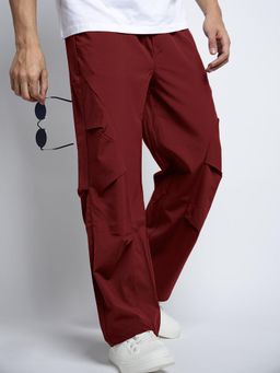 SHOWOFF - Mens Maroon Loose Fit Parachute Trackpant