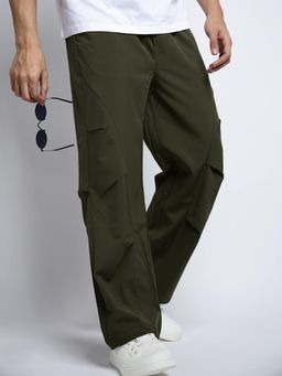SHOWOFF - Mens Olive Loose Fit Parachute Trackpant