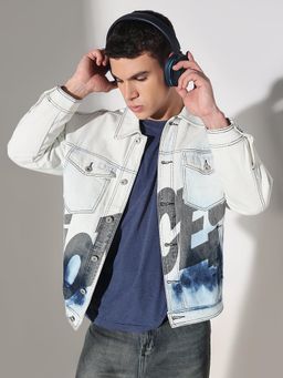 SHOWOFF - Men Edition Typography Blue Denim Jacket