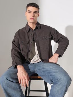 SHOWOFF - Men Edition Dark Grey Solid Shacket