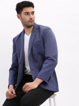SHOWOFF - Men Navy Blue Single-Breasted Slim Fit Blazer