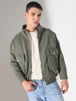 SHOWOFF - Men Edition Solid Green Fleece Jacket