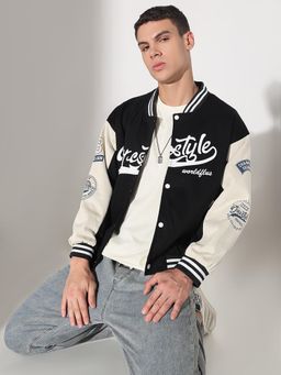 SHOWOFF - Men Edition Typography Black Full Sleeves Varsity Jacket