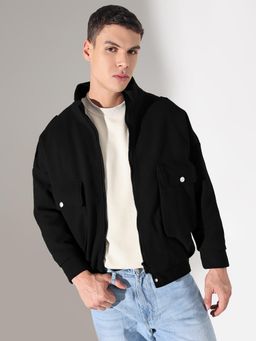 SHOWOFF - Men Edition Solid Black Fleece Jacket