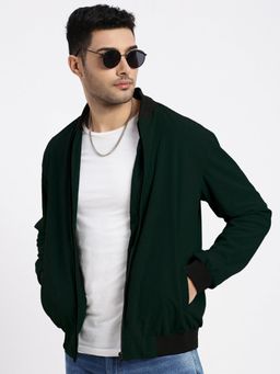 SHOWOFF - Men Green Solid Corduroy Bomber Jacket