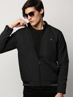 SHOWOFF - Men Solid Black High Neck Bomber Jacket