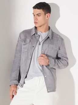 SHOWOFF - Men Edition Grey Suede Solid Shacket