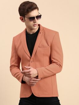 SHOWOFF - Men Dark Peach Single-Breasted Slim Fit Blazer