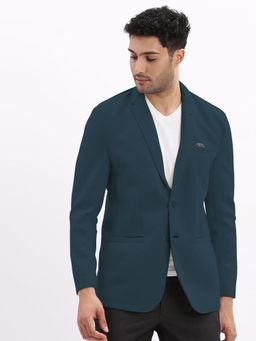 SHOWOFF - Men Teal Single-Breasted Slim Fit Blazer