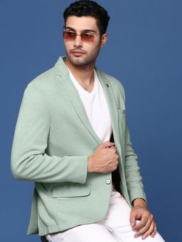 SHOWOFF - Men Green Solid Single-Breasted Blazer