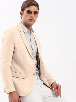 SHOWOFF - Men Cream Solid Single-Breasted Blazer