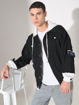 SHOWOFF - Men Edition Black Hooded Oversized Denim Jacket
