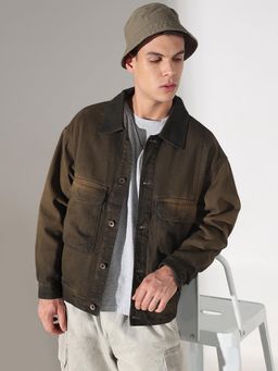 SHOWOFF - Men Edition Solid Olive Denim Jacket