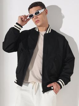SHOWOFF - Men Edition Solid Black Varsity Jacket