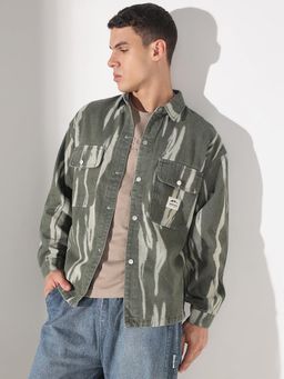 SHOWOFF - Men Edition Abstract Green Denim Shacket
