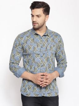 SHOWOFFFF - Men Blue Cotton Regular Fit Floral Shirt