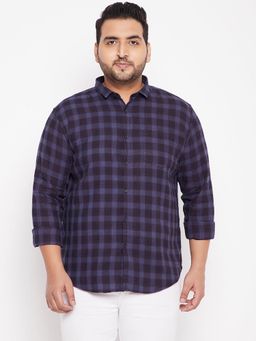 SHOWOFF - Men Navy Blue Cotton Regular Fit Checks Shirt