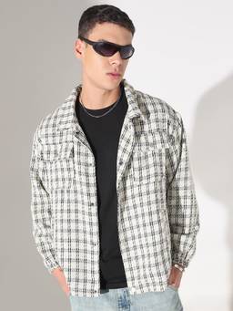 SHOWOFFFF - Men Cream Cotton Relaxed Fit Checks Shirt