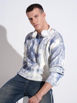 SHOWOFF - Men Tie And Dye Blue Round Neck Regular Fit Sweatshirt