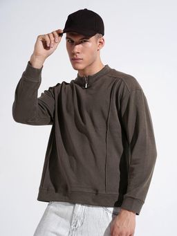 SHOWOFF - Men Grey Mock Collar Regular Fit Sweatshirt