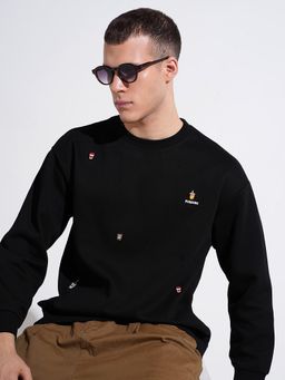 SHOWOFFFF - Men Graphic Print Black Round Neck Ribbed Regular Fit Sweatshirt