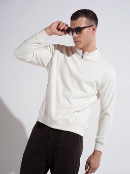SHOWOFF - Men Off White Mock Collar Regular Fit Sweatshirt