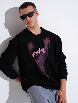 SHOWOFF - Men Typography Black Round Neck Regular Fit Sweatshirt